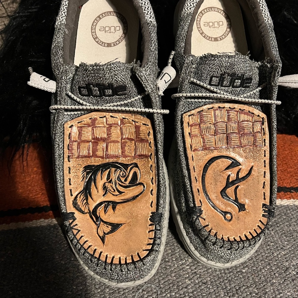 Hey Dudes, customized hand sewn leather.